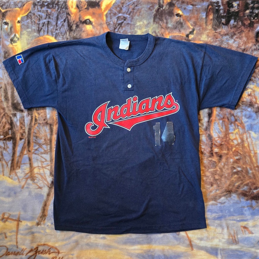 Vintage Cleveland Indians #14 Pedro Martinez 1999 Henley Baseball Tee sz Large